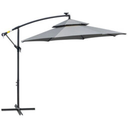 Outsunny 3(M) Cantilever Parasol Hanging Banana Umbrella W/ Lights, Light Grey - thumbnail 8