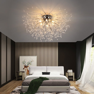 Living And Home Modern Chrome 6 Lights Sputnik Dandelion Crystal Flush Mount Ceiling Lights Chandelier Lamp 50Cm - image 1