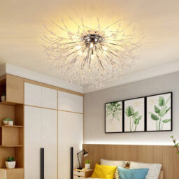 Living And Home Modern Chrome 6 Lights Sputnik Dandelion Crystal Flush Mount Ceiling Lights Chandelier Lamp 50Cm - thumbnail 2