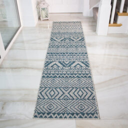 Loomed Blue Aztec Tribal Flatweave Indoor Outdoor Runner Rug 60X240Cm - thumbnail 2
