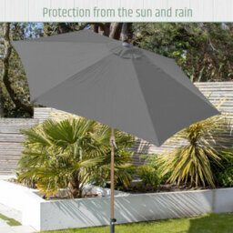 Gardenkraft 2M Outdoor Wooden Effect Parasol - Dark Grey - thumbnail 8