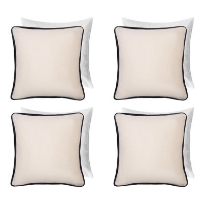OHS 4 Pack Matte Velvet Piped Filled Cushion Covers, Cream - 45 X 45Cm - image 1