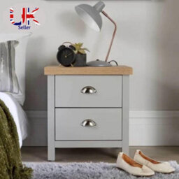 Spot On Dealz Bedside Cabinet Light Grey Chest Of 2 Drawers With Wooden Top Small Table For Bedroom Modern Slim Side Storage - thumbnail 2