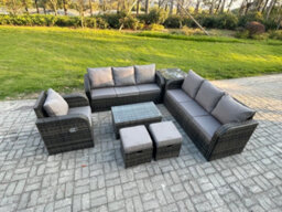Fimous 9 Seater Rattan Outdoor Garden Furniture Sofa Set Patio Table & Chairs Set - thumbnail 2