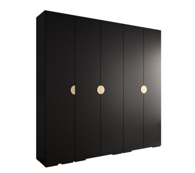 Arte Stylish Black Inova 4 Hinged Door Wardrobe W2500mm H2370mm D470mm - Modern Storage With Gold Round Handles - image 1