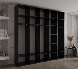 Arte Stylish Black Inova 4 Hinged Door Wardrobe W2500mm H2370mm D470mm - Modern Storage With Gold Round Handles - thumbnail 7