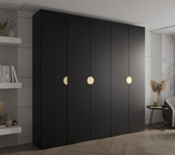 Arte Stylish Black Inova 4 Hinged Door Wardrobe W2500mm H2370mm D470mm - Modern Storage With Gold Round Handles - thumbnail 2