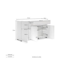 FurniComp LTD Furnicomp Vida 3 Door 1 Drawer 135Cm White Gloss Sideboard - thumbnail 4