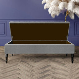 120Cm Safar Plain Ottoman Storage Bench -Naples Shoes Bench With Black Turned Wooden Legs - Grey Upholstery Footstool Storage - thumbnail 2