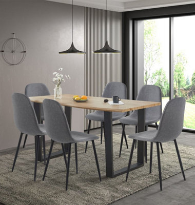 Hallowood Furniture Cullompton Large Dining Table (1.6M) With 6 Dark Grey Fabric Chairs - image 1