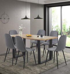 Hallowood Furniture Cullompton Large Dining Table (1.6M) With 6 Dark Grey Fabric Chairs - thumbnail 1