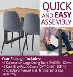 Hallowood Furniture Cullompton Large Dining Table (1.6M) With 6 Dark Grey Fabric Chairs - thumbnail 7