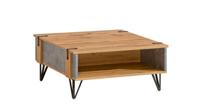 Arte Stylish Urban Coffee Table: Lofter, Oak Wotan & Concrete, H371mm W800mm D800mm - image 1