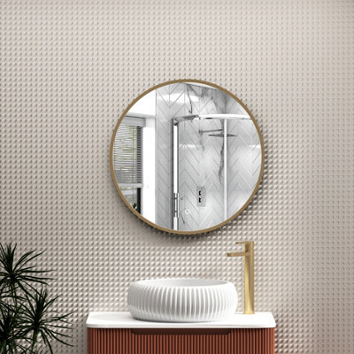 Royal Bathrooms Luxor 600 X 600mm Brushed Brass Round Framed Mirror Within Frame Led, Touch Sensor & Demister Pad - image 1