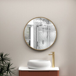 Royal Bathrooms Luxor 600 X 600mm Brushed Brass Round Framed Mirror Within Frame Led, Touch Sensor & Demister Pad