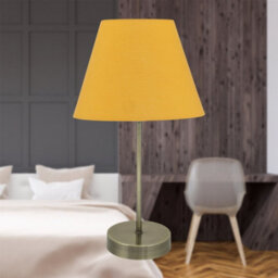First Choice Lighting Antique Brass Stick Table Lamp With Ochre Fabric Shade - thumbnail 3