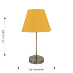 First Choice Lighting Antique Brass Stick Table Lamp With Ochre Fabric Shade - thumbnail 4