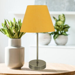 First Choice Lighting Antique Brass Stick Table Lamp With Ochre Fabric Shade - thumbnail 2