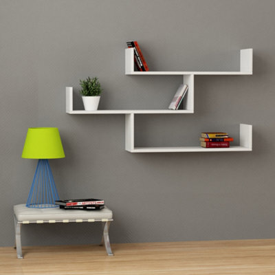 Decortie Tibet White Modern Bookcase Display Unit 119Cm Chipboard Wall-Mounted 3-Tier Shelf - image 1