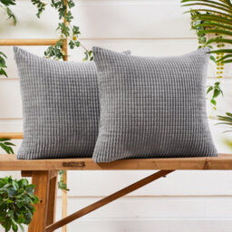Deconovo Set Of 2 Corduroy Cushion Covers 65Cm X 65Cm, 26X26 Inches Grid Throw Pillow Cases,for Seats(Light Grey, 2 Pieces) - thumbnail 1