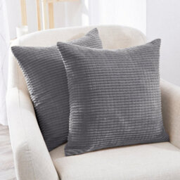 Deconovo Set Of 2 Corduroy Cushion Covers 65Cm X 65Cm, 26X26 Inches Grid Throw Pillow Cases,for Seats(Light Grey, 2 Pieces) - thumbnail 3