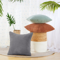 Deconovo Set Of 2 Corduroy Cushion Covers 65Cm X 65Cm, 26X26 Inches Grid Throw Pillow Cases,for Seats(Light Grey, 2 Pieces) - thumbnail 4