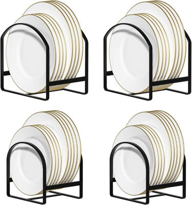 Premium Metal Plate Organisers Set Of 4 Heavy Duty Kitchen Dish Racks Upright Storage For Plates Trays And Lids Black - image 1