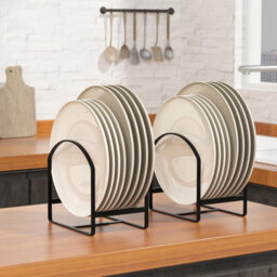 Premium Metal Plate Organisers Set Of 4 Heavy Duty Kitchen Dish Racks Upright Storage For Plates Trays And Lids Black - thumbnail 2