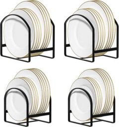 Premium Metal Plate Organisers Set Of 4 Heavy Duty Kitchen Dish Racks Upright Storage For Plates Trays And Lids Black - thumbnail 1