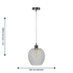 First Choice Lighting Baine - Clear Textured Glass With Chrome Pendant Fitting - thumbnail 8