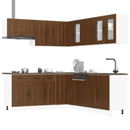 Berkfield 11 Piece Kitchen Cabinet Set Kalmar Brown Oak Engineered Wood - thumbnail 1