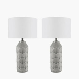 Pacific Lifestyle Set Of 2 Bethan Embossed Grey Ceramic Table Lamp - thumbnail 2