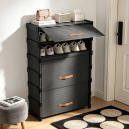 3 Drawer Shoe Cabinet Cupboard Storage Footwear Stand Dustproof Rack Unit Black - thumbnail 4