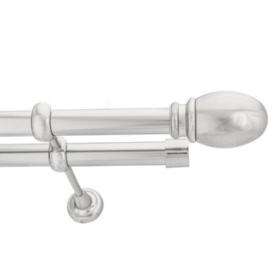 Toolty Double Metal Curtain Pole 25/25mm With Finials Rod Cassic Brackets Oval 350Cm Inox