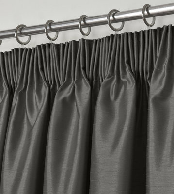 Intimates Modern Ring Top Curtains, Ready-Made High-Quality Faux Silk, Machine Washable, Energy-Saving Living Room Curtains - Charcoal