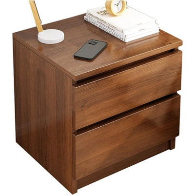 2 Drawers-32X30X41Cm-Walnut Modern Bedside Table Drawers Cabinet Storage Nightstand Shelf Furniture - image 1
