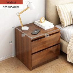 2 Drawers-32X30X41Cm-Walnut Modern Bedside Table Drawers Cabinet Storage Nightstand Shelf Furniture - thumbnail 2
