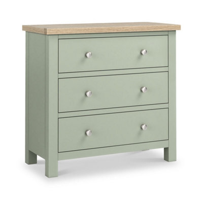 Farro Sage 3 Drawer Chest With Washed Oak Top - Fully Assembled - By Roseland Furniture - image 1