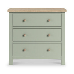 Farro Sage 3 Drawer Chest With Washed Oak Top - Fully Assembled - By Roseland Furniture - thumbnail 5