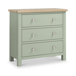 Farro Sage 3 Drawer Chest With Washed Oak Top - Fully Assembled - By Roseland Furniture - thumbnail 1