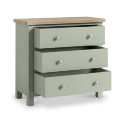 Farro Sage 3 Drawer Chest With Washed Oak Top - Fully Assembled - By Roseland Furniture - thumbnail 3