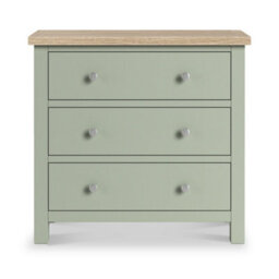 Farro Sage 3 Drawer Chest With Washed Oak Top - Fully Assembled - By Roseland Furniture - thumbnail 2