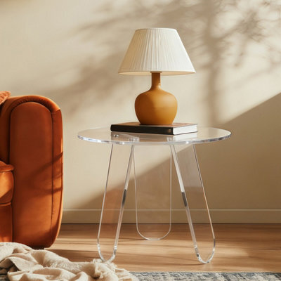 Fativo L46X H44.5Cm Coffee Table Acrylic Round Accent Table Leaf-Shaped Legs For Home Decor - image 1