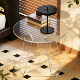 Fativo L46X H44.5Cm Coffee Table Acrylic Round Accent Table Leaf-Shaped Legs For Home Decor - thumbnail 6