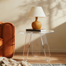 Fativo L46X H44.5Cm Coffee Table Acrylic Round Accent Table Leaf-Shaped Legs For Home Decor