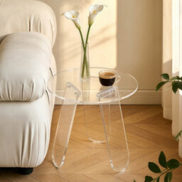Fativo L46X H44.5Cm Coffee Table Acrylic Round Accent Table Leaf-Shaped Legs For Home Decor - thumbnail 7