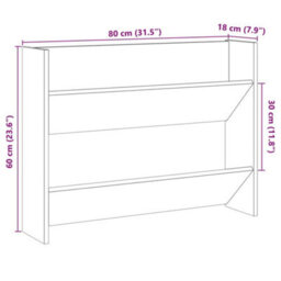 Berkfield Wall Shoe Cabinet Artisan Oak 80X18X60 Cm Engineered Wood - thumbnail 8
