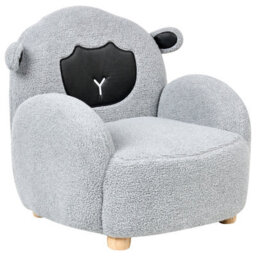 Wyld And Coco Kids Sheep Armchair - Grey Boucle, Low-Profile Toddler Seat, Rubberwood Frame - thumbnail 6
