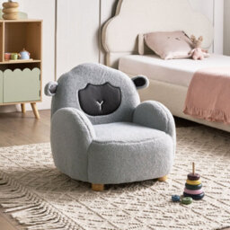 Wyld And Coco Kids Sheep Armchair - Grey Boucle, Low-Profile Toddler Seat, Rubberwood Frame - thumbnail 2