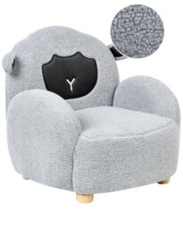 Wyld And Coco Kids Sheep Armchair - Grey Boucle, Low-Profile Toddler Seat, Rubberwood Frame - thumbnail 3